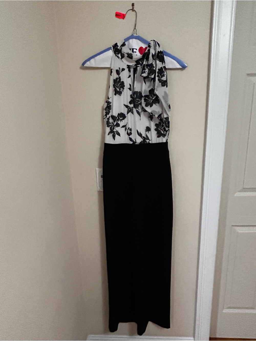 White House Black Market Black & White Floral Halter-Style Jumpsuit